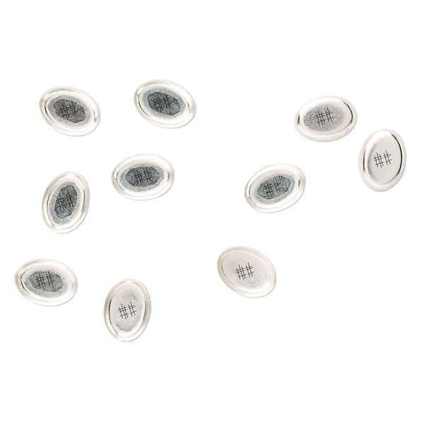 Bezel cup, sterling silver, solid back, 7x5mm oval. Sold per pkg of 10. image number 0