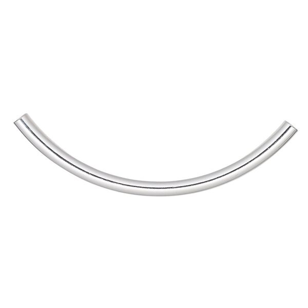 Bead, silver-plated brass, 50x3mm curved tube. Sold per pkg of 10. image number 0