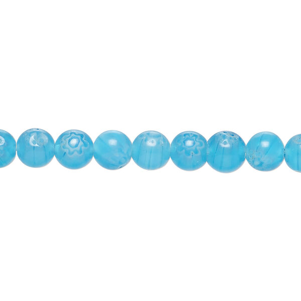 Bead, millefiori glass 1pkg1, translucent light blue and white, 6mm round, 15 inches. image number 0