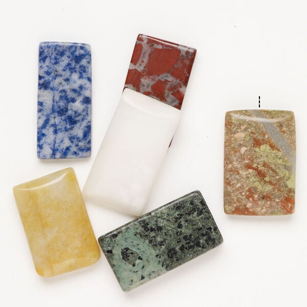 Multi-gemstone 1pkg6, half-drilled puffed / flat / rounded flat rectangle focal mix 34x18mm-47x30mm image number 1