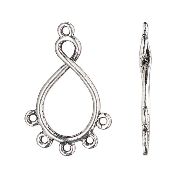 Drop, antique silver-finished "pewter" (zinc-based alloy), 26x16mm double-sided open twist with 5 closed loops. Sold per pkg of 10. image number 0