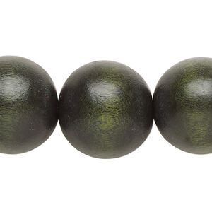 Bead, Taiwanese cheesewood (dyed / waxed), dark forest green, 19-20mm round. Sold per 15-1/2" to 16" strand.
