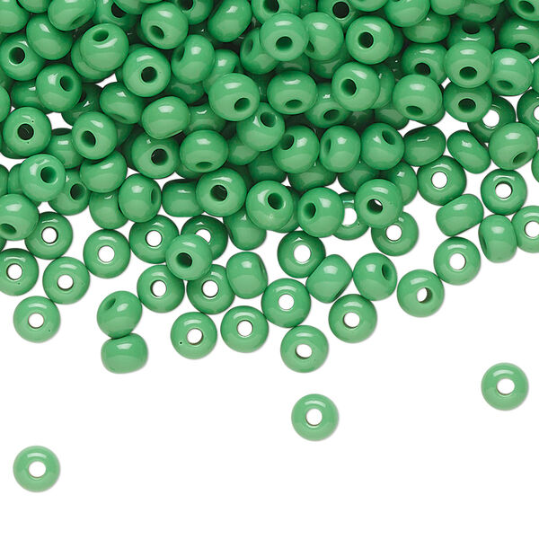 Seed bead, Preciosa Ornela Czech glass, pkg/500g, #6 rocaille, opaque green, (53250). image number 0