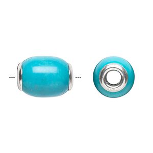 Bead, Dione®, "turquoise" (resin) (imitation) and sterling silver grommets, 14x11mm-16x12mm oval with 4mm hole. Sold individually.
