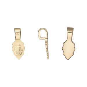 Bail, Aanraku®, glue-on, gold-plated "pewter" (zinc-based alloy), 16x5.5mm with 9x5.5mm leaf flat base. Sold per pkg of 5.