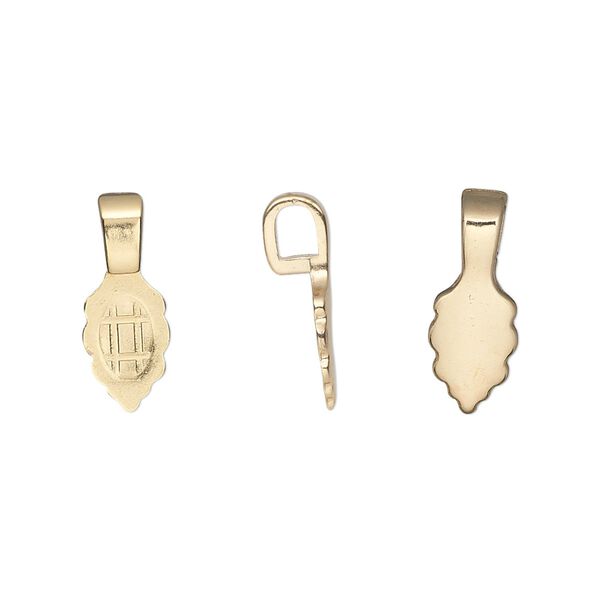 Bail, Aanraku®, glue-on, gold-plated "pewter" (zinc-based alloy), 16x5.5mm with 9x5.5mm leaf flat base. Sold per pkg of 5. image number 0