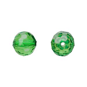 Bead, acrylic, green, 12mm faceted round. Sold per 100-gram pkg, approximately 100 beads.