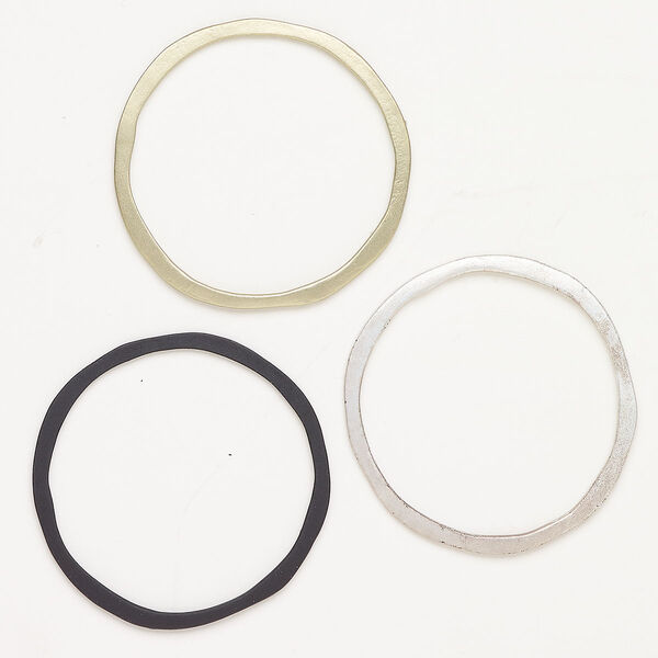 Copper 1pkg3, flat uneven open round component assortment matte gold-finished / silver-finished / black finish 45-46mm image number 0