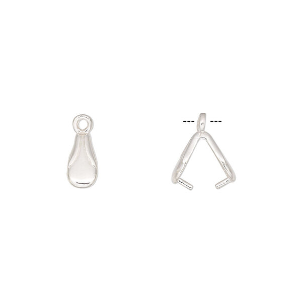 Bail, JBB Findings, ice-pick, sterling silver, 9x4mm teardrop with 6mm grip length. Sold individually. image number 0