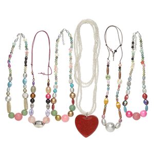 Necklace mix, acrylic / glass / steel / ribbon / waxed cotton cord, multicolored, 6x5mm-28x27mm multi-shape, 18-22 inches. Sold per pkg of 6.