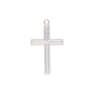 Drop, sterling silver, 23x15mm single-sided flat textured cross. Sold individually.