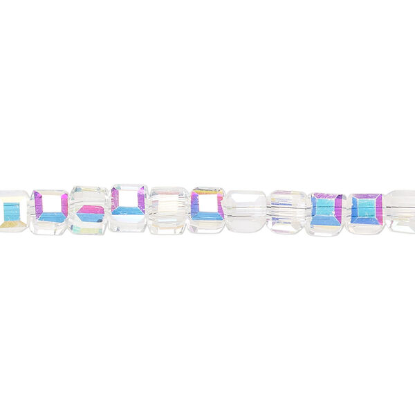Bead 1pk 18 facets translucent clear AB, Celestial Crystal® 4mm cube 15.5-16 inch image number 0