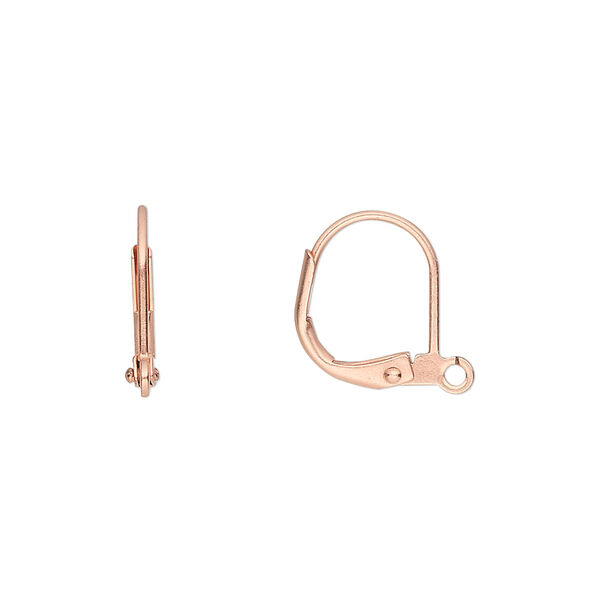 Ear wire, copper-plated brass, 14mm leverback with open loop. Sold per pkg of 5 pairs. image number 0
