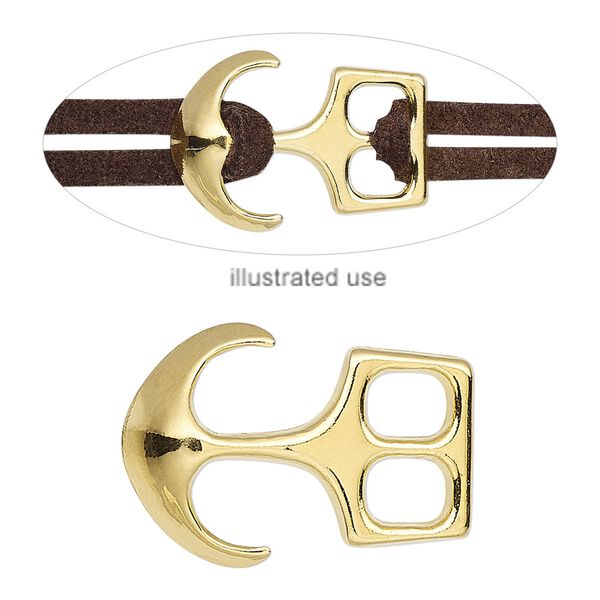 Clasp 1pkg2 "pewter" (zinc alloy), 26x18mm anchor / fits 5.5x4.5mm cord, gold-finished 1-strand image number 0