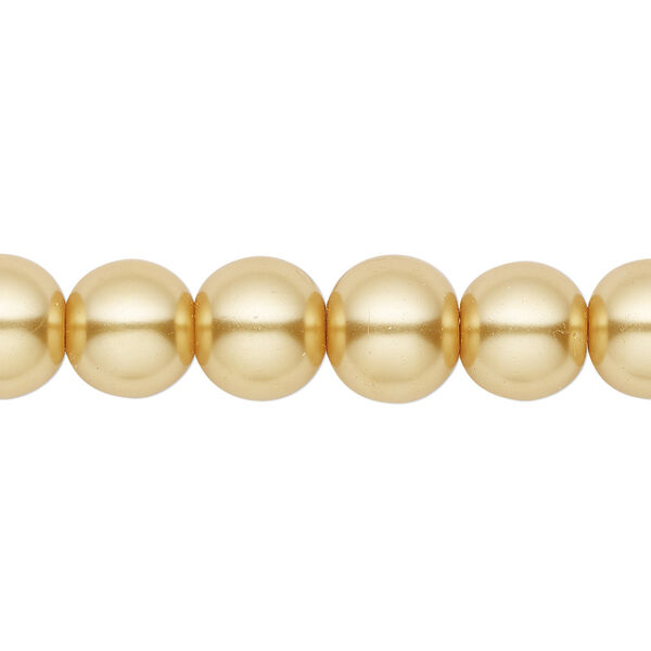 Bead, crystal pearl, gold, 10mm round. Sold per pkg of (2) 15-1/2" to 16" strands, approximately 80 beads. image number 0