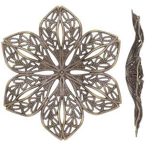 Focal, antique brass-finished brass, 42x42mm flower with cutout design. Sold per pkg of 4.