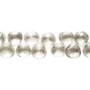 Green quartz 1pkg1, hand-cut top-drilled micro-faceted puffed teardrop bead 7 inch 7-8mm