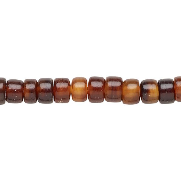 Bead, horn (dyed / waxed), golden, 6x3mm hand-cut rondelle. Sold per 15-1/2" to 16" strand. image number 0