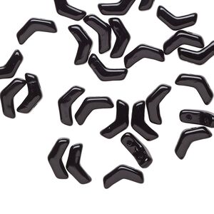 Bead, Preciosa, Czech pressed glass, opaque jet, 8.5x4.5mm double-drilled chevron. Sold per pkg of 30.