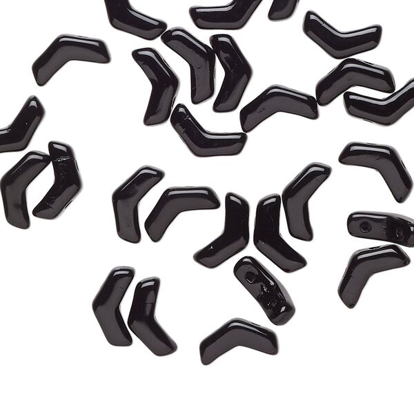 Bead, Preciosa, Czech pressed glass, opaque jet, 8.5x4.5mm double-drilled chevron. Sold per pkg of 30. image number 0