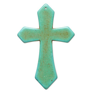 "Magnesite" / resin 1pkg1, top-drilled cross focal teal / brown 3.5x2.5 inch