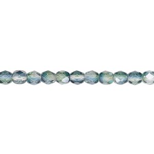 Bead, Czech fire-polished glass, green and teal, 4mm faceted round. Sold per pkg of 1,200 (1 mass).