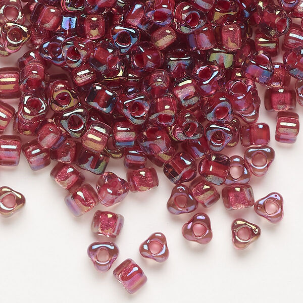 Seed bead, Miyuki, glass, transparent purple color-lined rose, (TR1833), #5 triangle. Sold per 250-gram pkg. image number 0