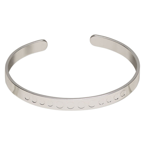 Bracelet, "pewter" (zinc-based alloy), pkg/1, 6-1/2-inch cuff, silver finish. image number 0