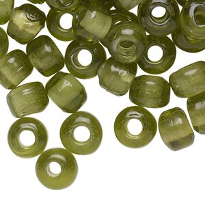 Bead, glass, transparent olive green, 9x7mm crow. Sold per pkg of 100.