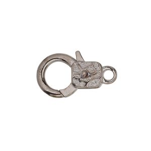 Clasp, lobster claw, gunmetal-plated "pewter" (zinc-based alloy), 19.5x13mm with double-sided abstract design. Sold per pkg of 8.