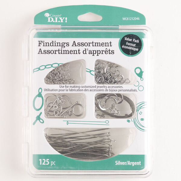 Finding assortment, "pewter" (zinc-based alloy) / steel / brass, pkg/1, assorted sizes and shapes, silver finish. image number 0