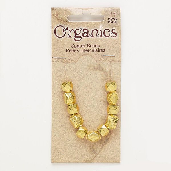 Bead, gold-finished "pewter" (zinc-based alloy), 8x6mm matte faceted drum with 3mm hole and 10x8mm matte faceted puffed rectangle with 3mm hole. Sold per pkg of 11. image number 0