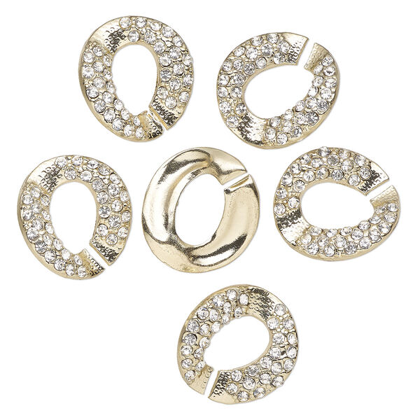 Clasp, interlocking, antique gold-finished "pewter" (zinc-based alloy) and glass, clear, 25x24mm-26x25mm twisted C-shape. Sold per pkg of 6. image number 0