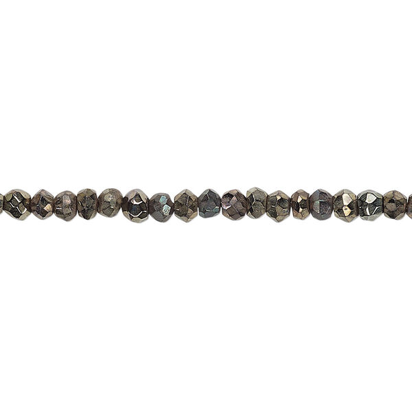 Bead, black spinel, (coated), copper, 3x2mm-4x3mm hand-cut faceted rondelle, C grade, Mohs hardness 8. Sold per 13-inch strand. image number 0