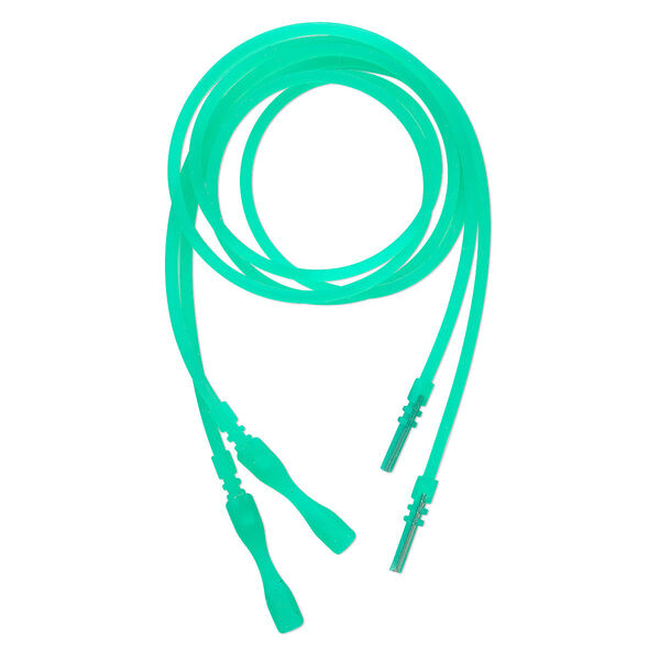 Necklace cord, silicone, translucent teal, 2.2-2.5mm wide, 18 inches with snap closure. Sold per pkg of 4. image number 0