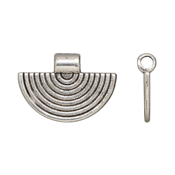 Pendant, slide, antique silver-finished "pewter", 25x17.5mm double-sided fan with line design, 3mm inside diameter. Sold per pkg of 10. image number 0