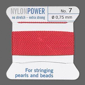 Thread, Griffin, nylon, red, size #7. Sold per 2-meter card (approximately 78 inches).