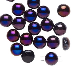 Bead, Preciosa Candy™, Czech pressed glass, opaque black with half-coat iris violet red, 8mm candy with (2) 0.8-0.9mm holes. Sold per pkg of 20.