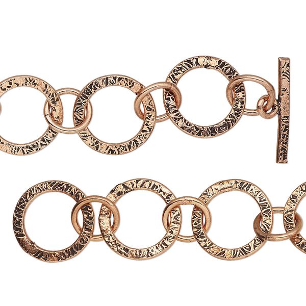 Chain, antiqued copper, 15mm textured round link, 36 inches with toggle clasp. Sold individually. image number 0