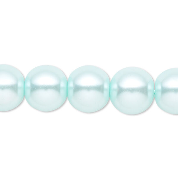 Bead, crystal pearl, light blue, 12mm round. Sold per 15-1/2" to 16" strand, approximately 30 beads. image number 0