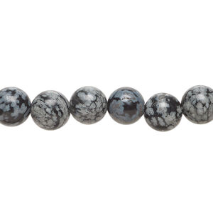 Snowflake obsidian 1pkg1, round bead natural, 15 inch 8mm