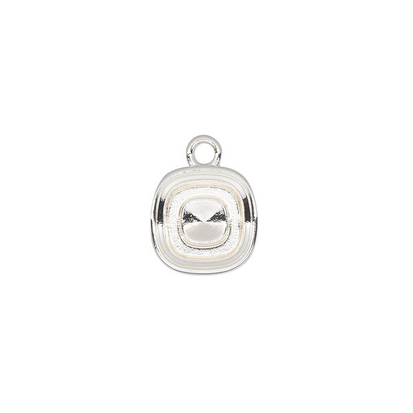 Drop, Almost Instant Jewelry®, silver-finished "pewter" (zinc-based alloy), 12mm square with 10mm cushion setting. Sold per pkg of 2. image number 0