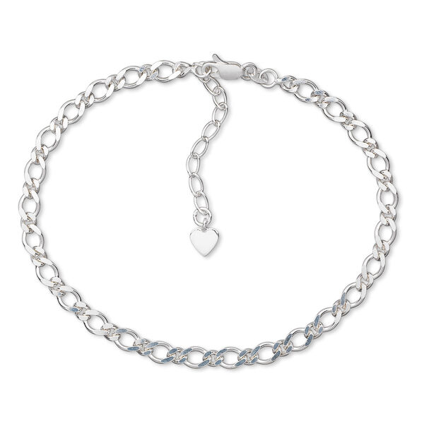 Bracelet, Create Compliments®, sterling silver, 5mm diamond-cut curb chain with 6mm flat heart charm, 8 inches with 1-inch extender chain and lobster claw clasp. Sold individually. image number 0