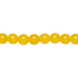 Yellow "jade" (quartz) 1pkg1, round bead 15.5-16 inch 6mm