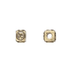 Bead, antique gold-plated pewter (tin-based alloy), 8x6mm rectangle with yin-yang. Sold per pkg of 4.