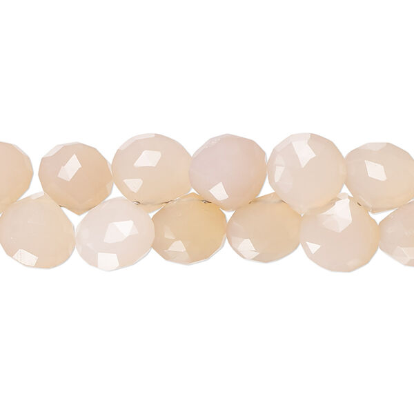 Bead, pink chalcedony (dyed), 8mm hand-cut top-drilled faceted puffed teardrop with 0.4-1.4mm hole, B- grade, Mohs hardness 6-1/2 to 7. Sold per 8-inch strand. image number 0