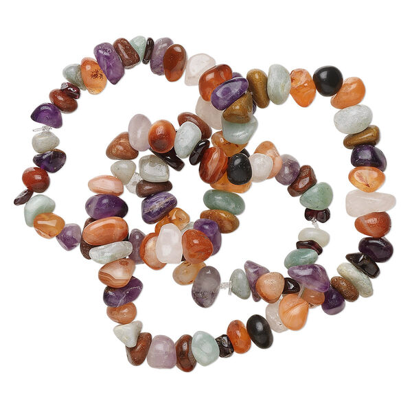 Bracelet, multi-agate (natural), small to large hand-cut pebble, 6 inches. Sold per pkg of 3. image number 0