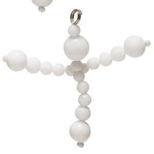 Focal, vintage Japanese glass and silver-finished brass, white, 36x16.5mm. Sold per pkg of 6.