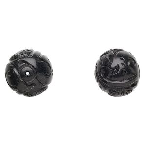 Jet 1pkg1, hand-carved round bead natural 20mm