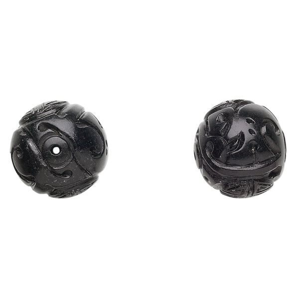 Jet 1pkg1, hand-carved round bead natural 20mm image number 0